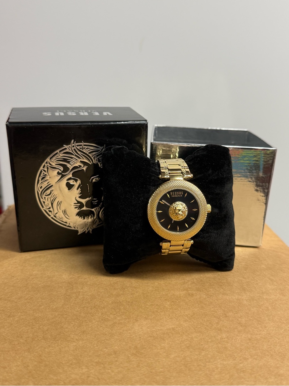 Versus Versace Gold and Black Lion Center Bracelet Watch